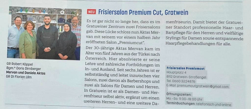 Frisiersalon Premium Cut in Gratwein: Ihr Salon für Damen, Herren & Barber Services